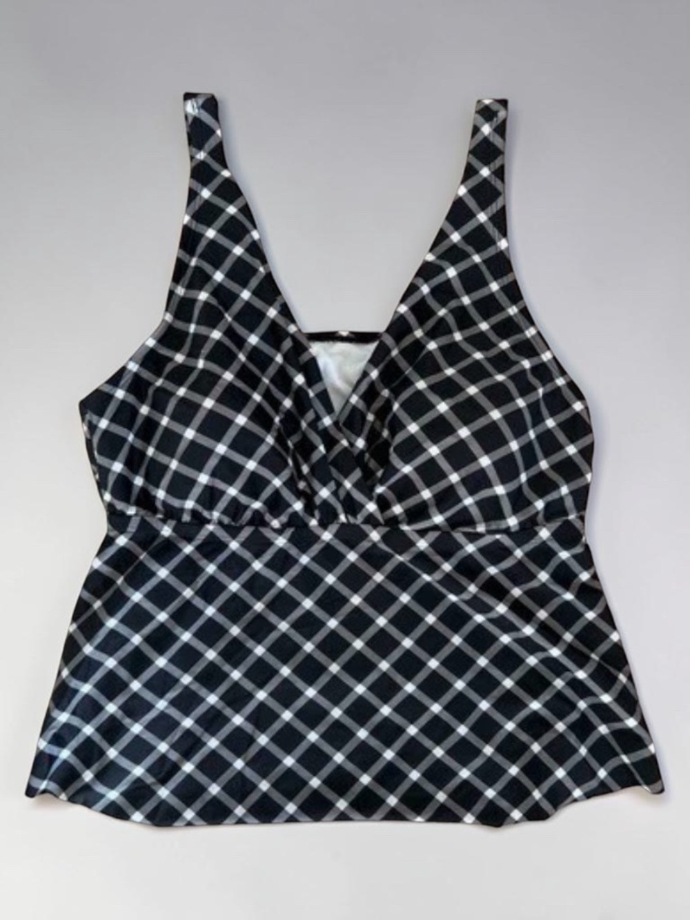Kona Sol Black and White Plaid Tankini Top, Women’s size 14 - NWT